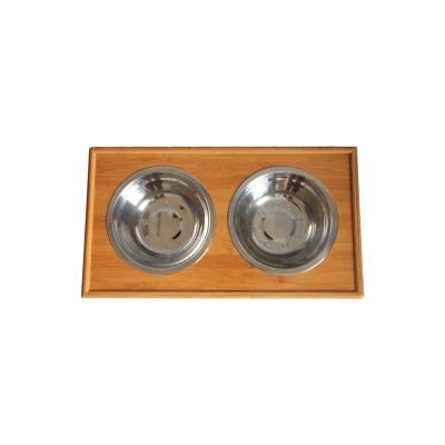 China Sustainable Accept Customized LOGO Natural Bamboo Pet Bowl Holder , Bamboo Pet Elevated Dog Bowl for sale