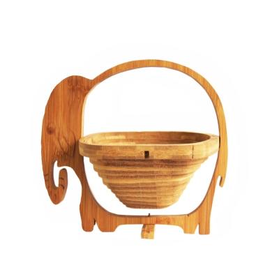 China Sustainable Decorative Elephant Shaped Collapsible Food-Safe Natural Wooden Bamboo Basket With Wooden Lids for sale