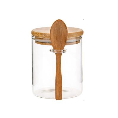 China Clear Borosilicate Glass Storage Jar Freshness Preservation Glass Eco - Friendly Jar With Spoon for sale