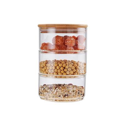 China Sustainable Stackable Glass Jars Kitchen Storage Jars Airtight Food Storage Containers With Bamboo Lid for sale