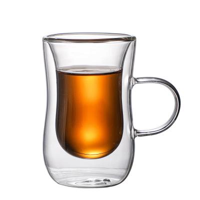 China Glass Home Drinking Transparent Fruit Fruit Juice Tea Drinkware Viable Double Belt Coffee Cup Mugs for sale