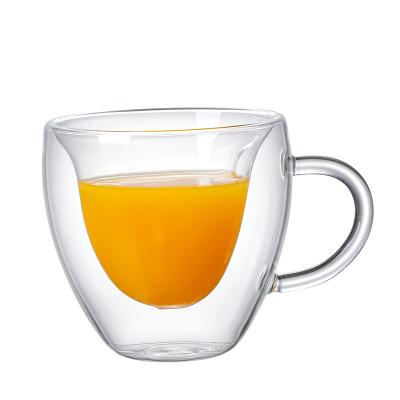 China Viable Creative Heart-shaped Drinkware Double-Layer Glass Coffee Cup Fruit Juice Milk Beverage Tea Drinking Mugs for sale