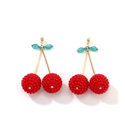 China Hot Selling Sweet Fruit Cherry Pendant Drop Stud Earrings BOHEMIA Fashion Alloy For Girls for sale