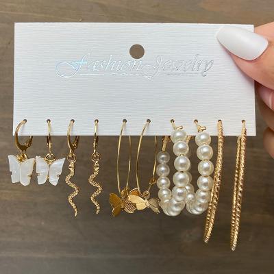 China Trendy Fashion Jewelry Pearl Earrings Mixed Designs Acrylic Leopard Tassel Stud Earrings Set For Women for sale