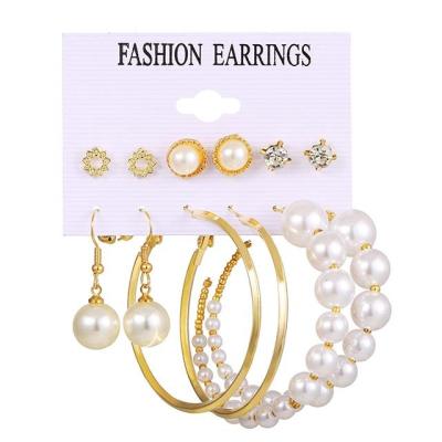 China TRENDY Fashion Gold Metal Earrings Set Geometric Pearl Circle Drop Earrings For Women for sale