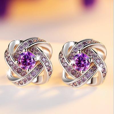 China 925 Sterling Silver Purple Crystal Earrings Trendy Korean Style Simple Jewelry For Women for sale