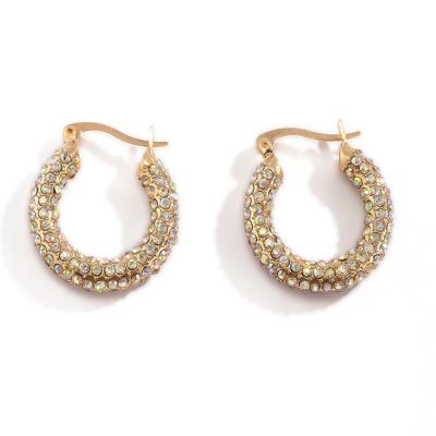 China Trendy Iced Out Full Circle Zircon Chunky Hoop Earring Gold Plated Iced Out Earring For Women for sale