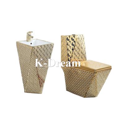 China Golden Double-stream KD-04GP Diamond Shape Toilet Set And Basin Luxury Hotel Sanitary Ware for sale