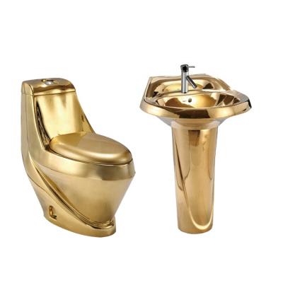 China Hot Sale Double-Flow Gold Toilet Basin KD-9GPA Set Gold Bathroom Seat With Washbasin for sale