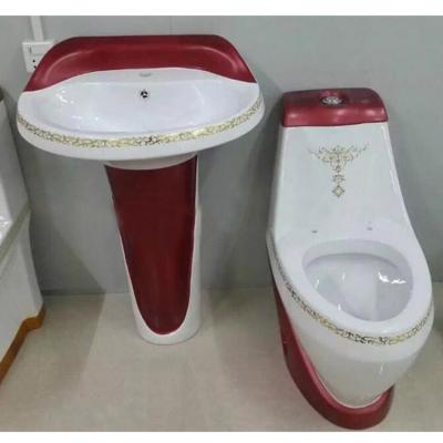 China Double-flush Color Ware KD-07CT OEM Color Sanitary Toilet and Basin Set Ceramic Lavatory for sale