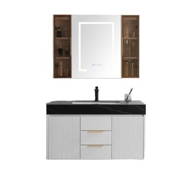 China Luxury High Quality White Wooden Vanity Design Modern European Bathroom Cabinet Vanity With LED Mirror Cabinet for sale