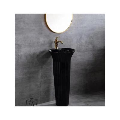 China Unique Black Salf FreeStand Design KD-BPB01 Standing Wash Basin, Black Pedestal Wash Basin Wash Hand for sale