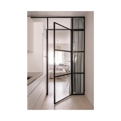 China Elegant Slim Frame Iron Grill Design Glass Aluminum Casement Swing Door for sale