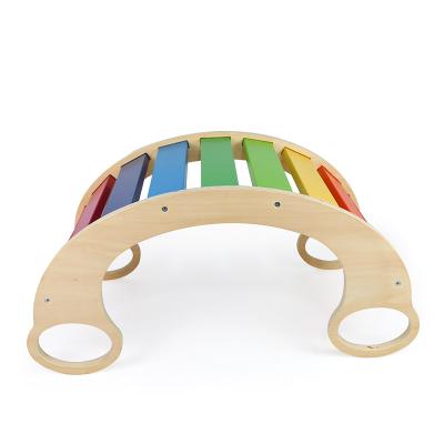 China Colorful/Safe/Environmental Wooden Child Rocking Chair Rainbow Rocking For Child 0-5 Years Old Indoor Rocking Bed for sale