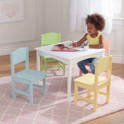 China Colourful/Safe/Environmental Children's Wooden Table and 4 Chairs Set with Wainscoting Detail, Pastel, Gift for Ages 3-8 for sale