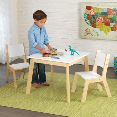 China Modern Colorful/Safe/Environmental Kids Table And Chair 2 Wooden Set White And Natural Furniture for sale