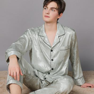 China QUICK DRY Spring Long Sleeve Mens Sleepwear Solid Color Jacquard Twill Satin Pajamas For Men Pijamas Pajamas for sale