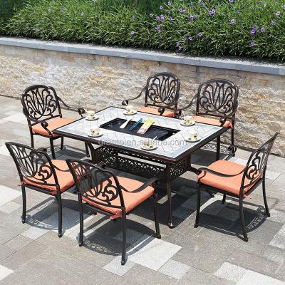 China Durable And Waterproof Casual Outdoor Patio Furniture Cast Aluminum BBQ Table And Chair In Rectangle Shape for sale