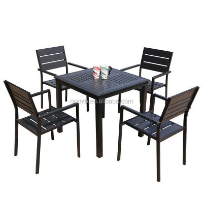 China Lightweight Comfortable Outdoor Waterproof Wooden Square Dining Table And Garden Chair Set for sale