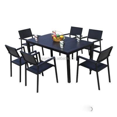 China Lightweight All Weather Outdoor Garden Rectangle Aluminum Set Wood Table And 6 Chairs for sale