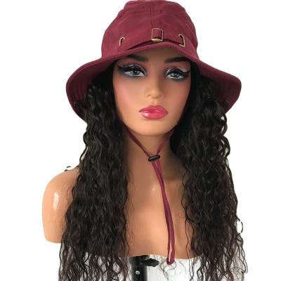 China Straight Fashion Hat  Wig 100% Human Hair For Woman Fisherman Hat Extension Human Hair Wig Curly Wave Hair Wig Natural Color (12-16inch) for sale