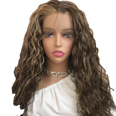 China Body Wave New Style Deep Wave 4 mixed Brown with Blonde Highlights Futura Fiber Hair Synthetic Lace Front Wigs For Black Women for sale