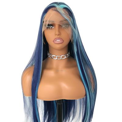 China Body Wave Long piano colored hair straight synthetic 13 * 4 lace women's front wig natural hairline without glue synthetic lace front wig for sale