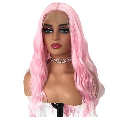 China Body Wave Long pink body wave heat-resistant fiber T part place wig for women's non adhesive half tie wig for sale