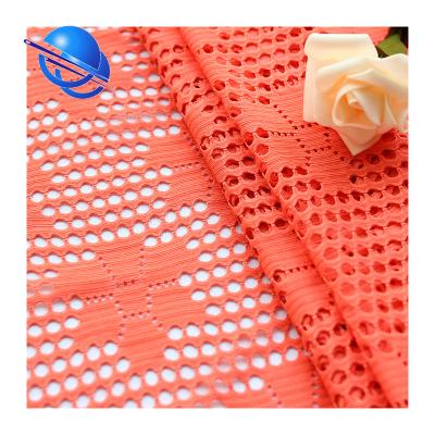 China New design polyester spandex maple leaf shape stretch jacquard mesh fabric for fashion clothes for sale