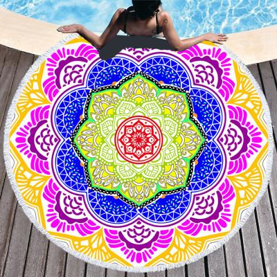 China QUICK DRY round mandala print beach towel with soft microfiber and tassel feeling can be customized for sale