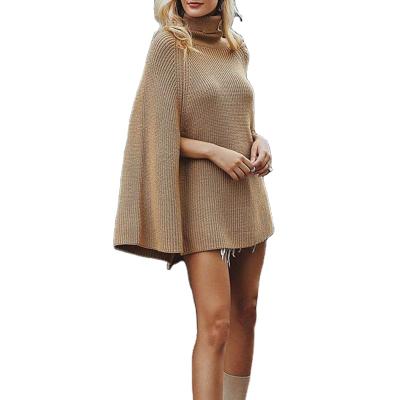 China 2021 Custom Anti-Wrinkle Oversized Turtleneck Loose Cape Shawl Knitted Sweater For Women for sale