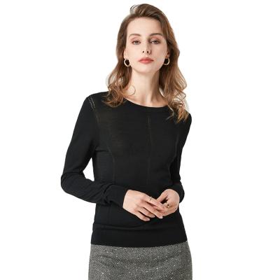 China 2021 Spring Round Neck Pointelle QUICK DRY Solid Color Custom Long Sleeve Knit Pullover Sweater For Women for sale