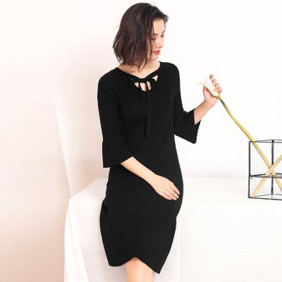 China 2022 Anti-Static Winter Autumn Knitted Long Dress Wool Custom Cashmere Knit Sweater Dress For Women for sale