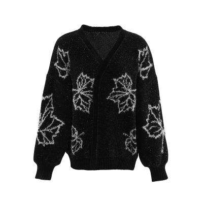 China Custom Loose V Collar Long Sleeve Ladies Anti Shrink Hand Knitted Women Knitted Cardigan Sweater for sale