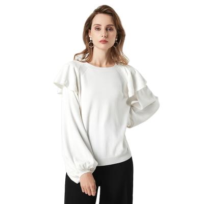 China 2021 Factory Solid Color Custom Crew Neck Anti-Shrink Spring Lantern Sleeve Casual Pullover Women's Sweater for sale