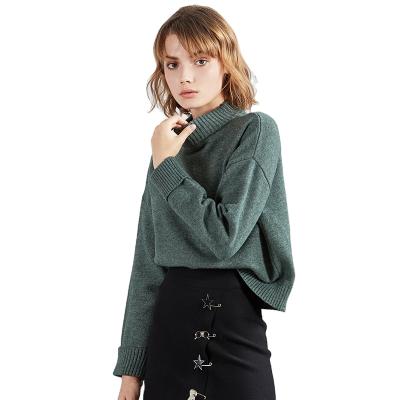 China Custom Factory Anti Shrink Sleeve Turtle Neck Long Casual Knit Pullover Sweater For Women for sale