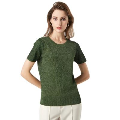 China 2021 Customs Summer Anti-shrink Crew Neck Knit Pullovers Short Sleeve Sweater For Women for sale