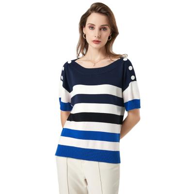 China 2021 Summer Striped Crewneck Oversized Cropped Sleeve Sweater Custom Anti Shrink Knit Sweater Tops For Women for sale