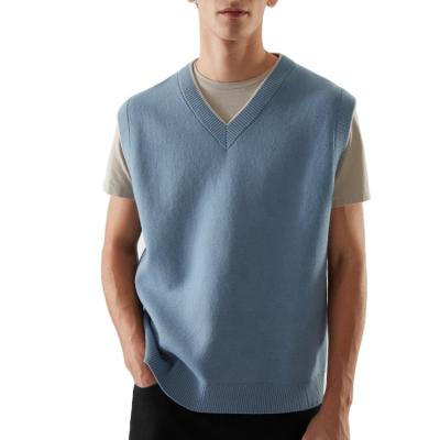 China 2021 Custom Designer Fashion Anti-Wrinkle Sweater V Neck Oversized Knitted Woolen Sweater Vest For Men for sale