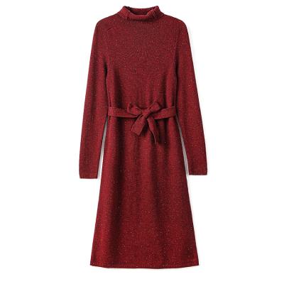 China 2021 Autumn Winter Vintage Turtle Neck Sweater Anti-wrinkle Knit Cashmere Wool Sweater Dress For Women for sale