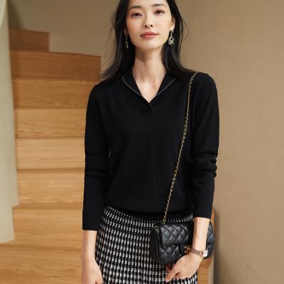 China 2021 Hot Selling Autumn Ladie Anti-pilling V-Neck Sweater Knit Top Wool Cashmere Sweater For Women for sale