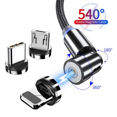 China LED indicator 540 degree 1m usb cable 3 in 1 phone charger cable for iphone type c micro magnetic data cable for sale