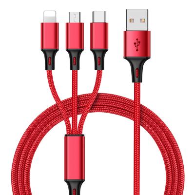 China Braided USB Charger Cable 3 in 1 USB Cable For iPhone 8 7 5s X For Samsung Xiaomi 2.1A Charging USB/Type C Micro Cable for sale