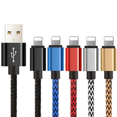 China Mobile Phone 1m 2m Color Fast Nylon 2A USB Charging Cable For Apple iPhone X 7 8 6 Xs XR Max 11 for sale