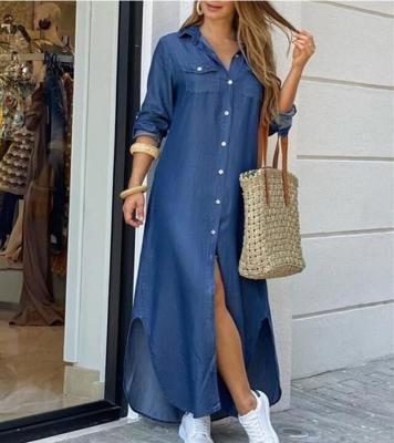 China Letter Print Washable Elegant Women Dress Long Sleeve Long Maxi Dress Casual Female Button Summer 2020 Spring Split Dress Dress Vestidos for sale