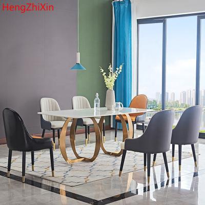 China Contemporary Luxury Living (Other) Gold Adjustable Italian Single Legs Dining Dining Table Marble Top Set for sale