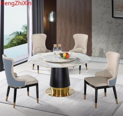 China Modern Light Luxury Style (Other) Marble Hardware Adjustable Base Stainless Steel Round Dining Furniture Set for sale