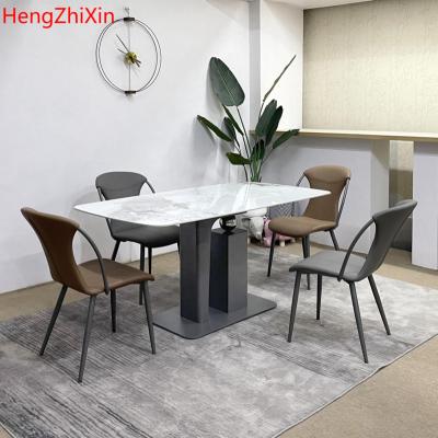 China Luxurious (Others) Modern Marble Adjustable Frame Furniture Dining Table and 6 Chairs Italian Elegant Dining Room Furniture for sale