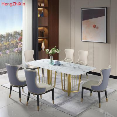 China Modern Light Luxury Style Adjustable Rectangular Italian Marble Table Set (Others) Dining Room Furniture and 8 Chairs for sale