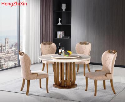 China (Other) Adjustable Modern Luxury Classic Marble Round Table Revolving Italian Dining Room Furniture Set With 6 Chairs for sale